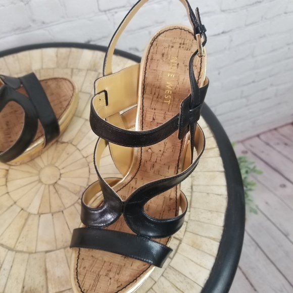 Nine West black & gold leather 5" heels size 10 M - Picture 3 of 8